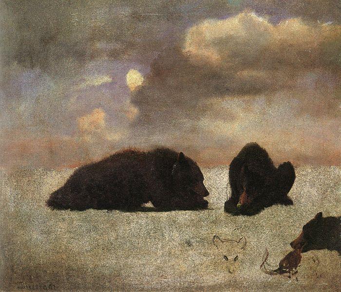 Bierstadt, Albert Grizzly Bears Norge oil painting art